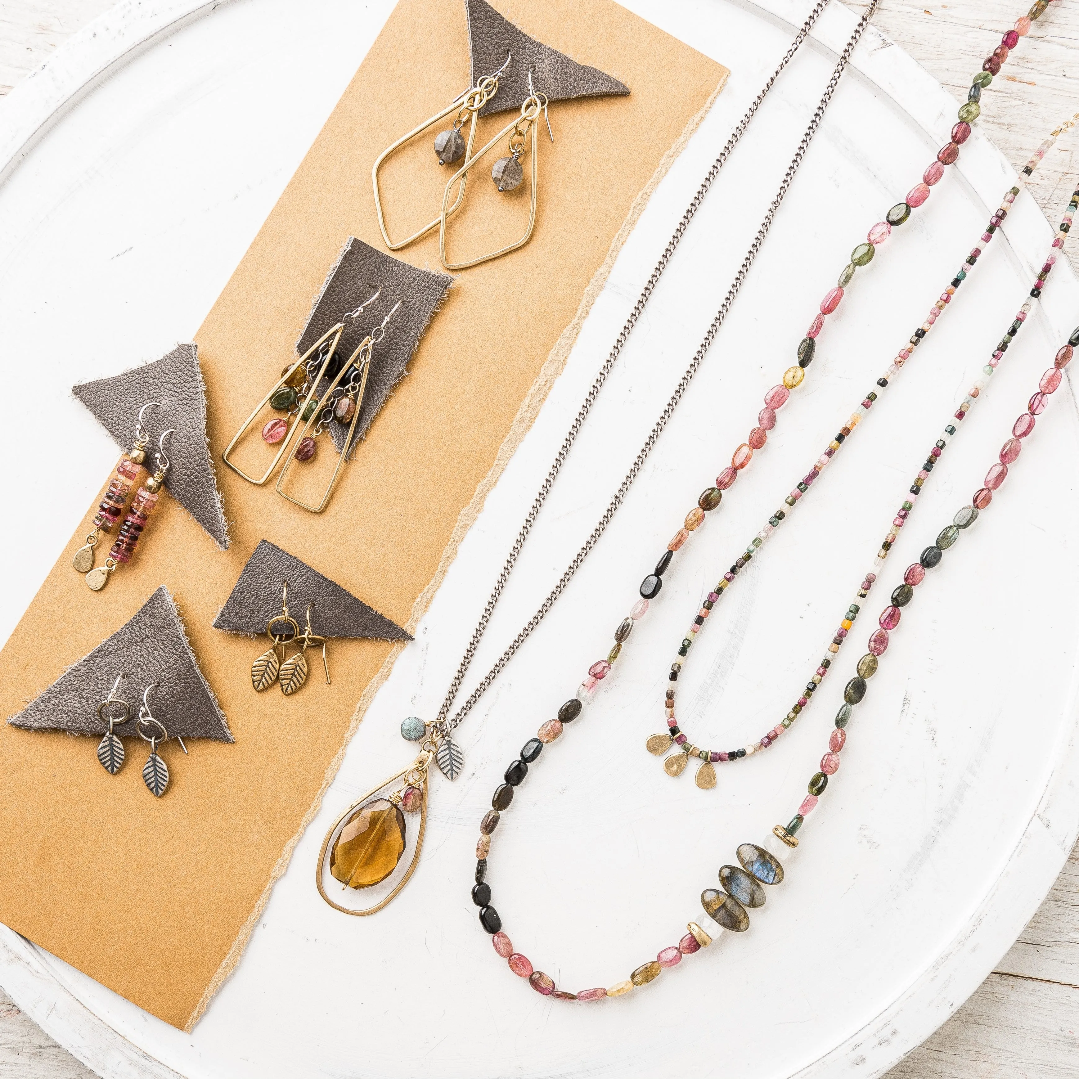 Watermelon Tourmaline Necklace with Yellow Bronze