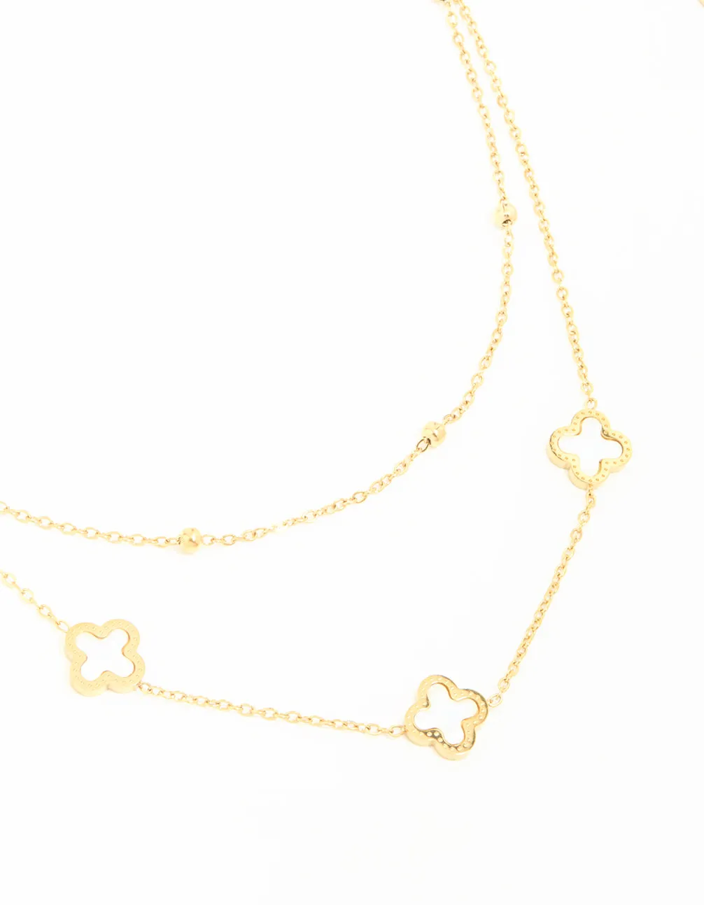 Waterproof Gold Plated Stainless Steel Flower Layered Necklace