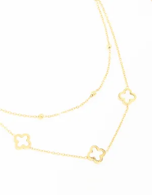 Waterproof Gold Plated Stainless Steel Flower Layered Necklace