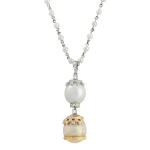 White & Golden Pearls Diamond Pendant Necklace, 18k Gold