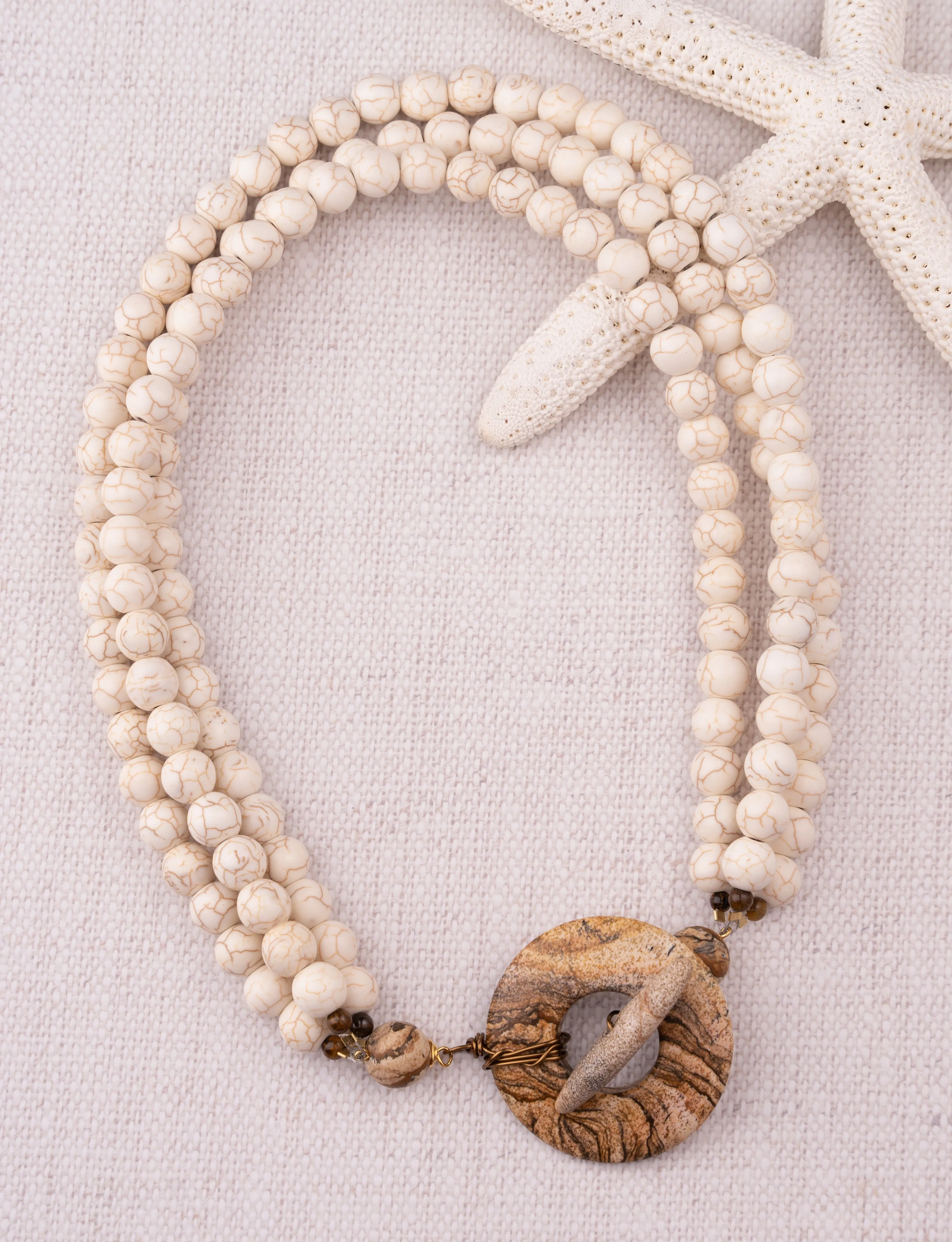 White Howlite, Wood Jasper Necklace