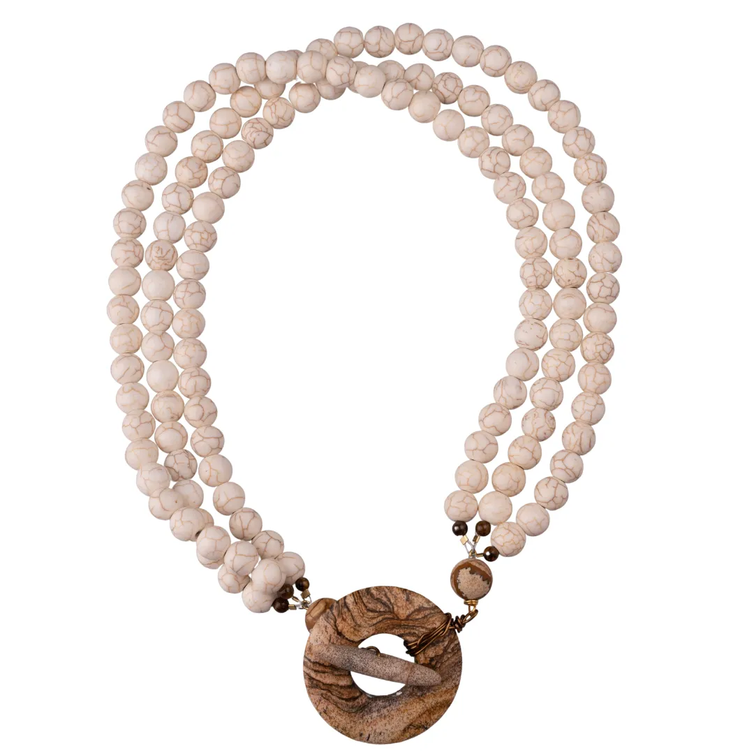 White Howlite, Wood Jasper Necklace