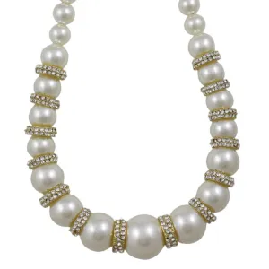 White Pearls with Gold and Crystal Rondelles Necklace - PNS402