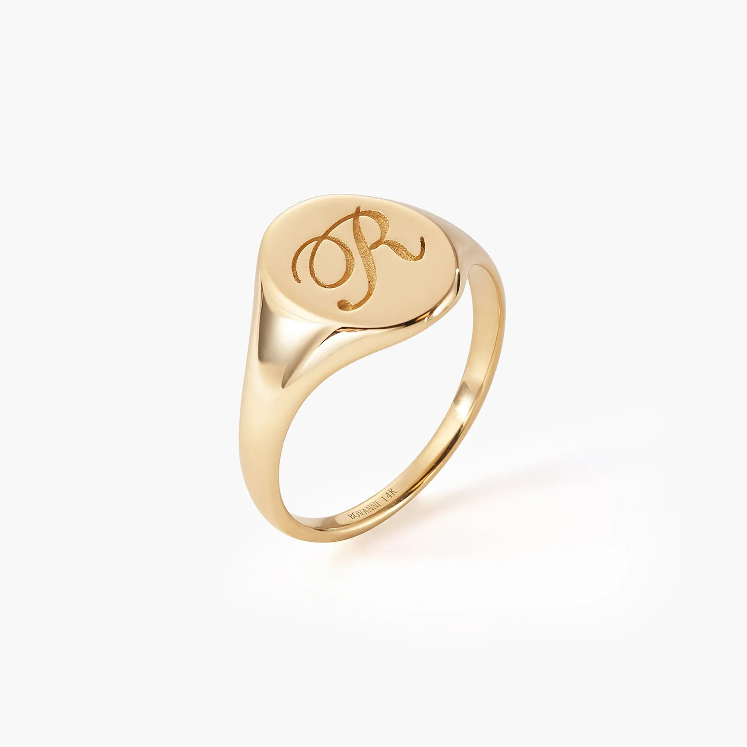 Yellow Italian Oval Flat-Top Monogram Fashion Ring