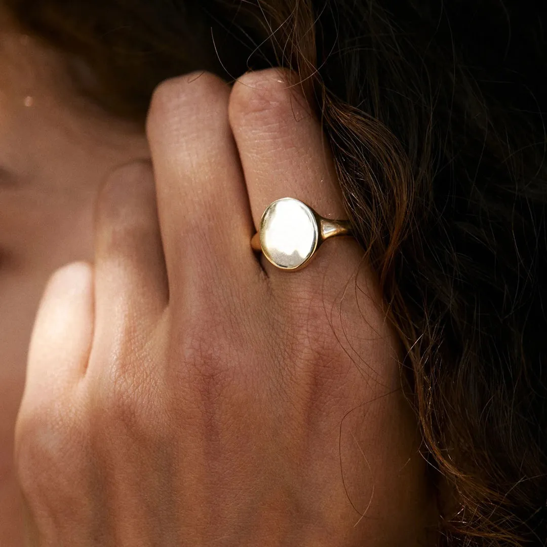 Yellow Italian Oval Flat-Top Monogram Fashion Ring