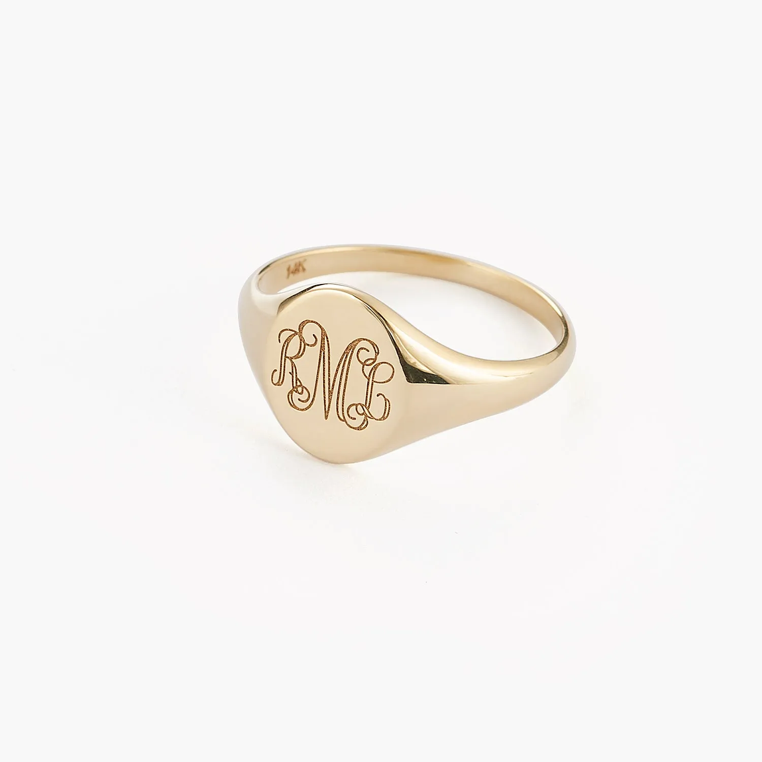 Yellow Italian Oval Flat-Top Monogram Fashion Ring