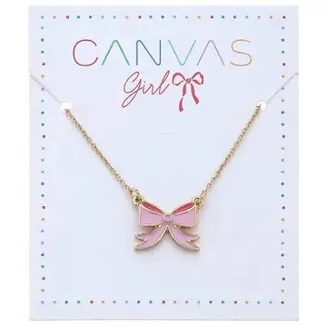 Zoey Bow Delicate Children's Necklace in Pink